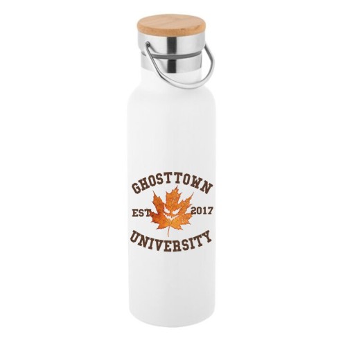 Ghosttown University Bouteille en acier inoxydable avec couvercle en bambou