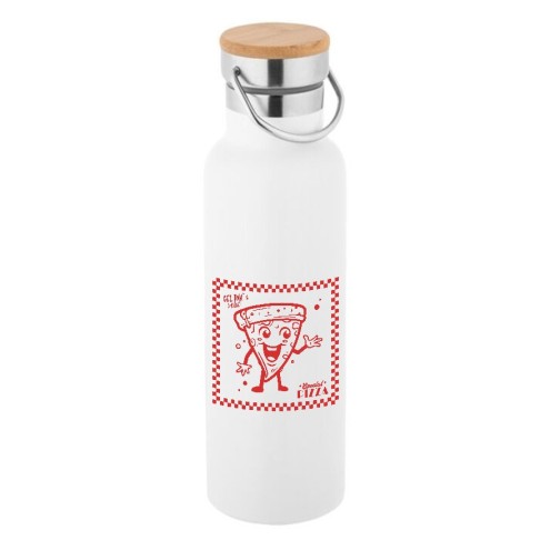 Bouteille en acier inoxydable Pizza Club avec couvercle en bambou
