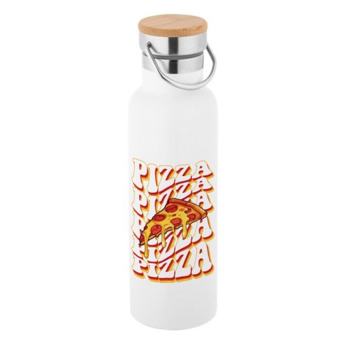 Pizza Passion Team Egg Bouteille en acier inoxydable avec couvercle en bambou